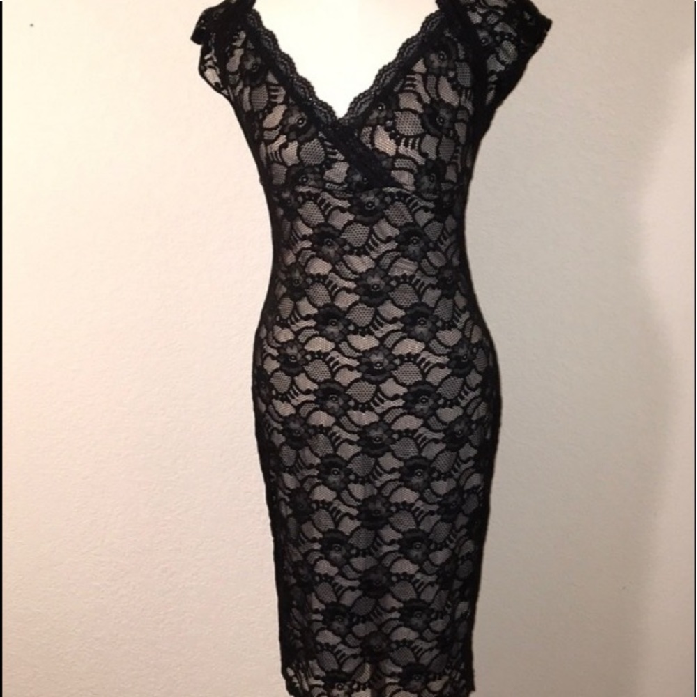 Miusol Cocktail Dress Deep V Tank Lace Floral Size M